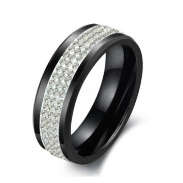 Lovers' Korean ring gift, black ceramic ring, three rows of crystal rhinestones for Christmas